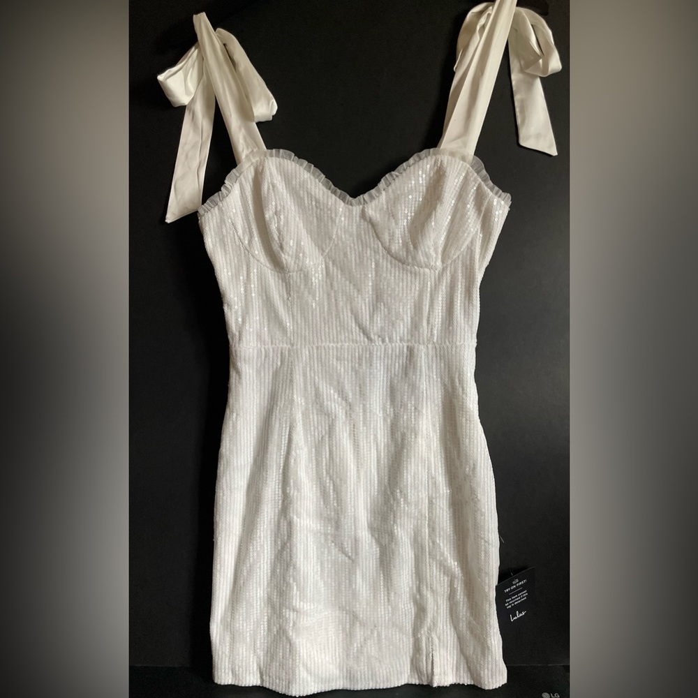 Lulu's White Mini Dress with Bow Straps